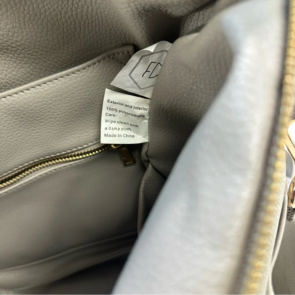 Fawn Design Grey Pebbled Faux Leather Convertible Diaper Bag Backpack Gold Tone